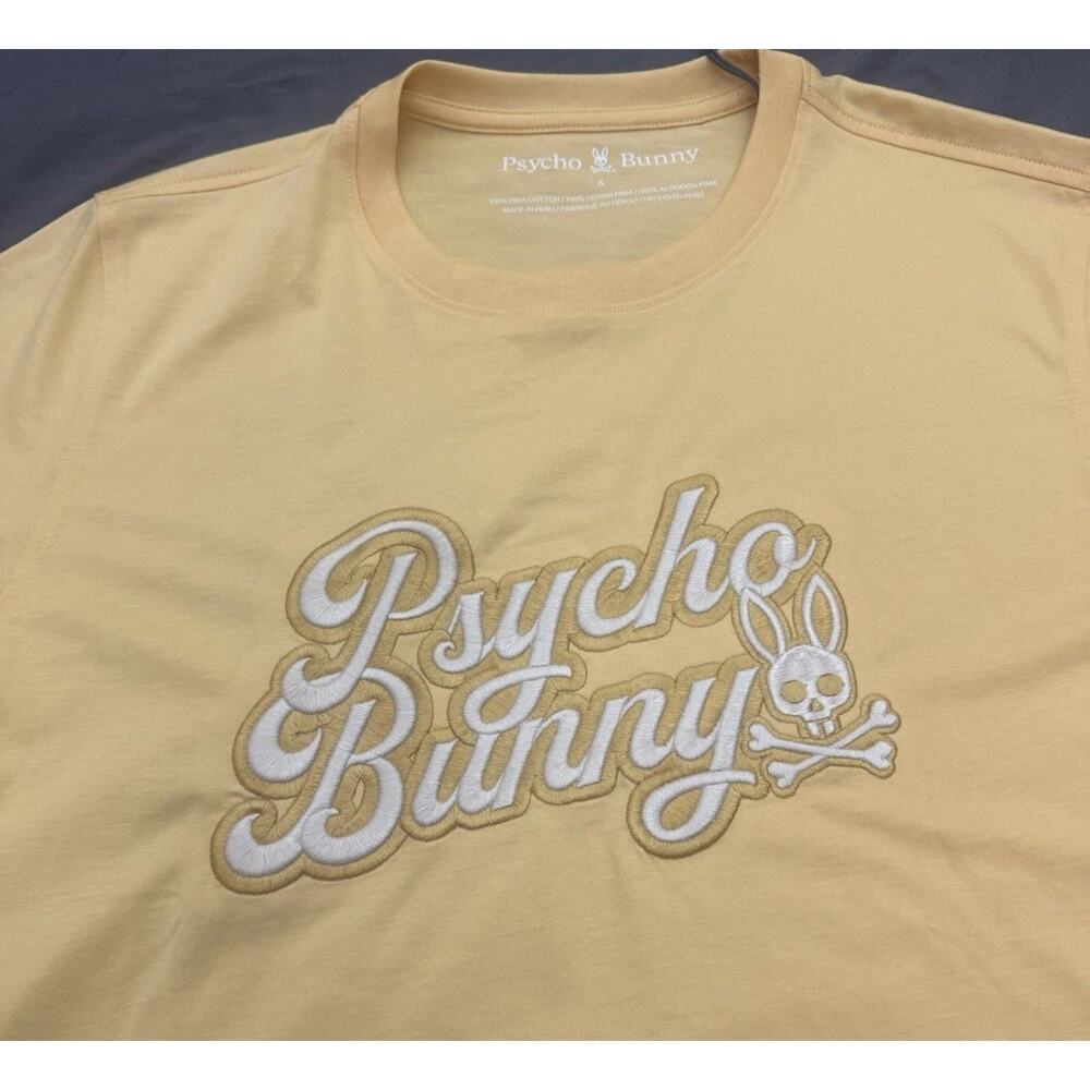 Psycho Bunny Elias‎ Graphic Tee Mens M Sz 5 Yellow Sahara Sun Embroidered NWOT